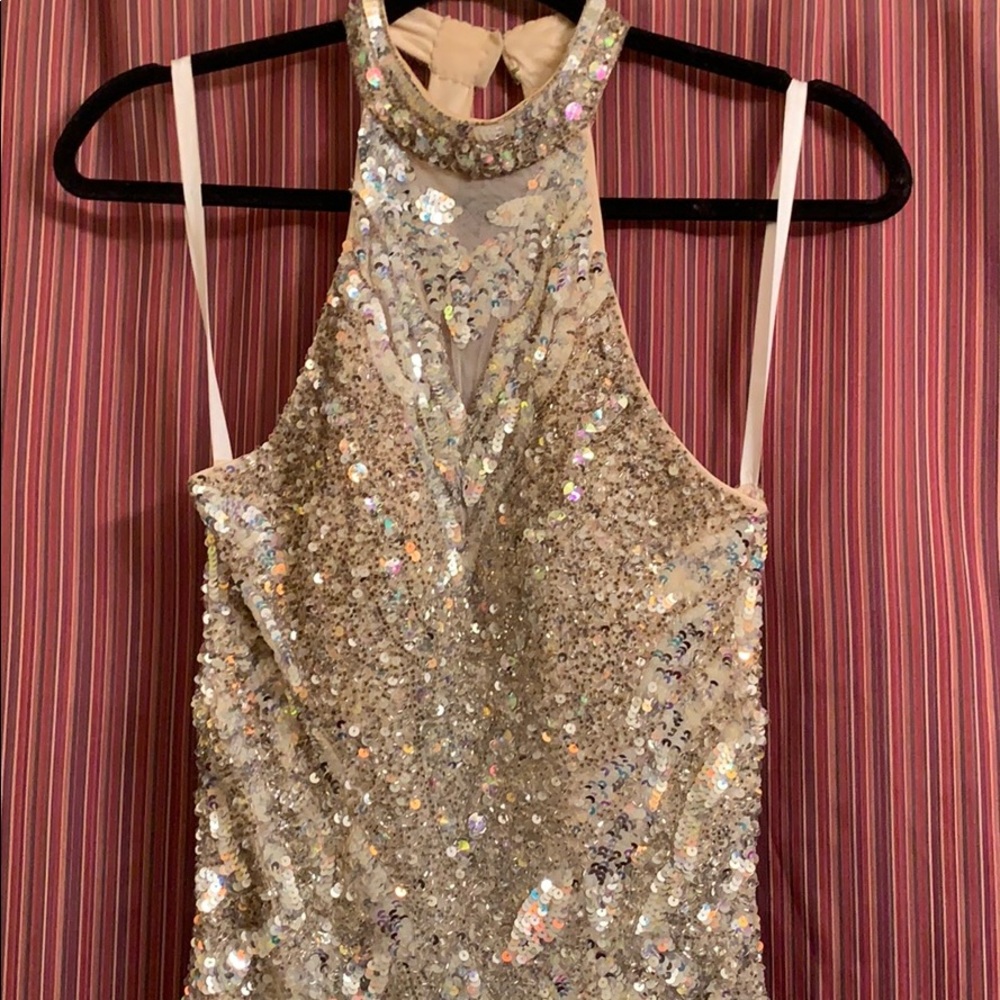 Hand Beaded Silver Prom Dress